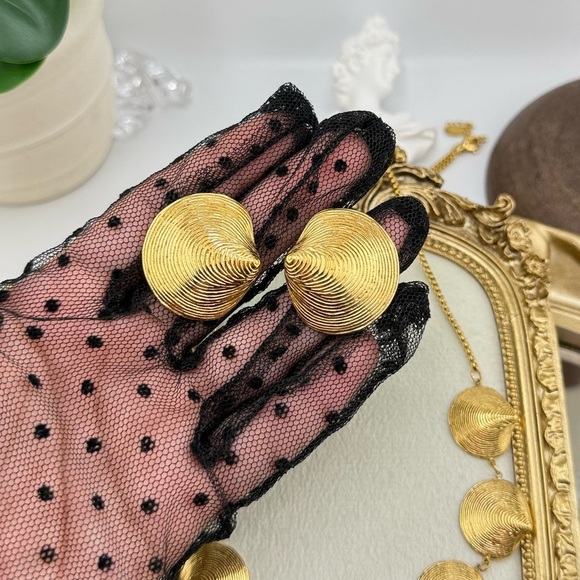 Gold Textured Seashell Statement Earrings – PVD Plated Stainless Steel - Picture 9 of 12